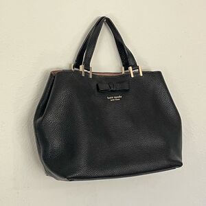 Kate Spade Pershing Street Gwyn Black Pebbled Leather Bow Satchel Bag Chic Work